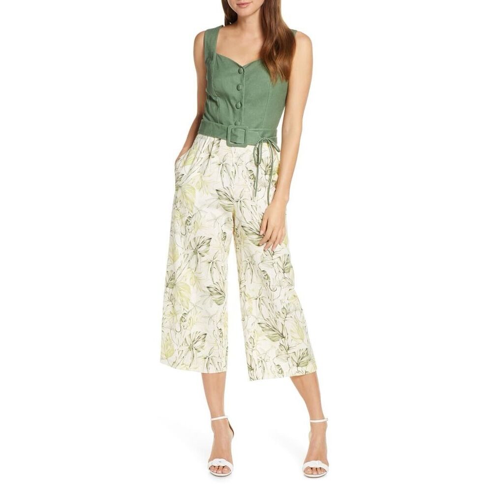 Anthropologie Gal Meets Glam Rachel‎ Button Front Linen Blend Jumpsuit Size 6